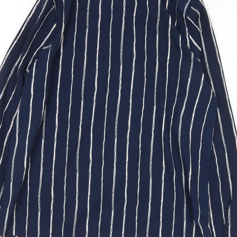 Boohoo Womens Blue Striped Polyester Basic Blouse Size 8 Collared