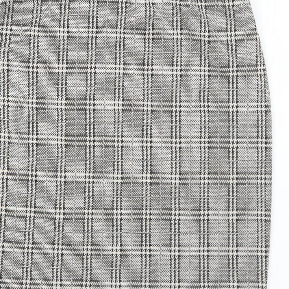 New Look Womens Grey Plaid Cotton A-Line Skirt Size 6