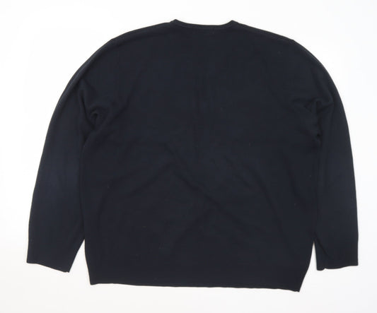 Blue Harbour Mens Black V-Neck Acrylic Pullover Jumper Size 2XL