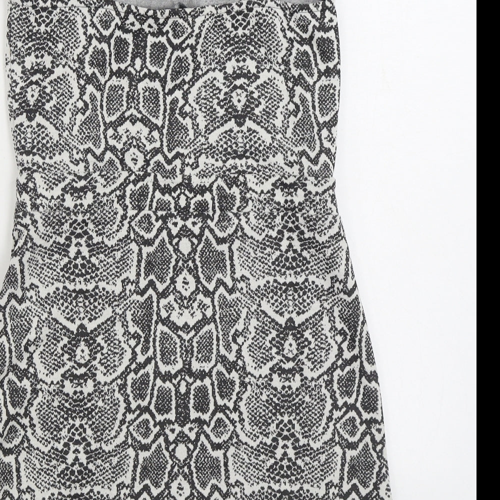 F&F Womens Grey Animal Print Polyester Pinafore/Dungaree Dress Size 10 Square Neck Pullover