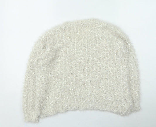 TU Womens Ivory V-Neck Polyester Pullover Jumper Size 12