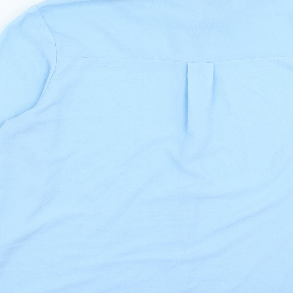 Boohoo Womens Blue Polyester Basic Button-Up Size 16 Collared