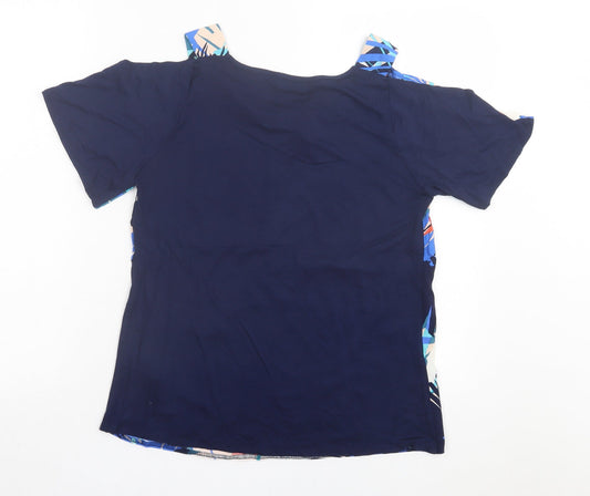 F&F Womens Blue Geometric Viscose Basic T-Shirt Size 10 V-Neck