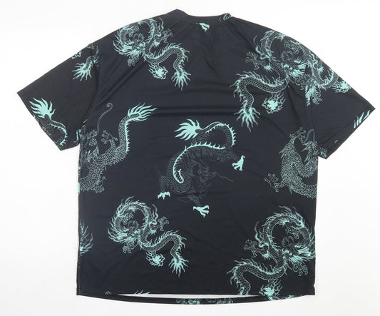 SheIn Womens Blue Geometric Polyester Basic T-Shirt Size XS Crew Neck