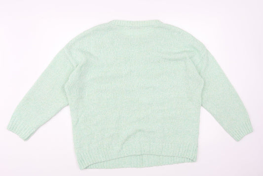 George Womens Green Boat Neck Acrylic Pullover Jumper Size 16