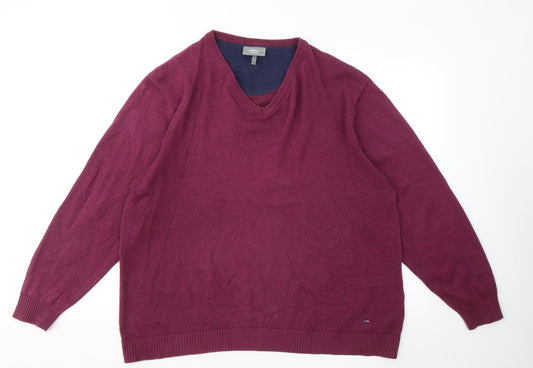 Peter Gribby Mens Purple V-Neck Cotton Pullover Jumper Size 2XL
