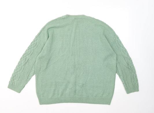 LOVE KNITWEAR Womens Green Round Neck Cotton Pullover Jumper Size 12