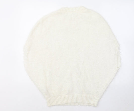 Atmosphere Womens White Round Neck Polyimide Pullover Jumper Size XS