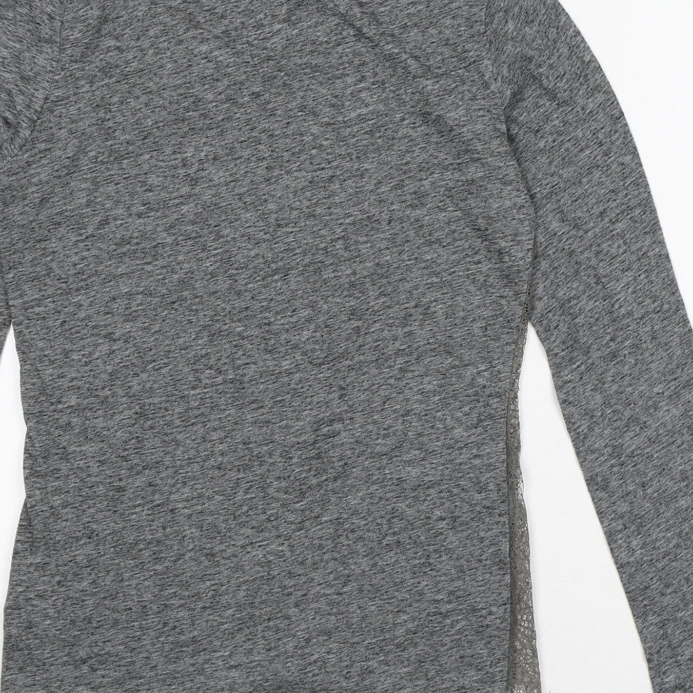 In Wear Womens Grey Geometric Linen Basic T-Shirt Size 12 Round Neck - Lace