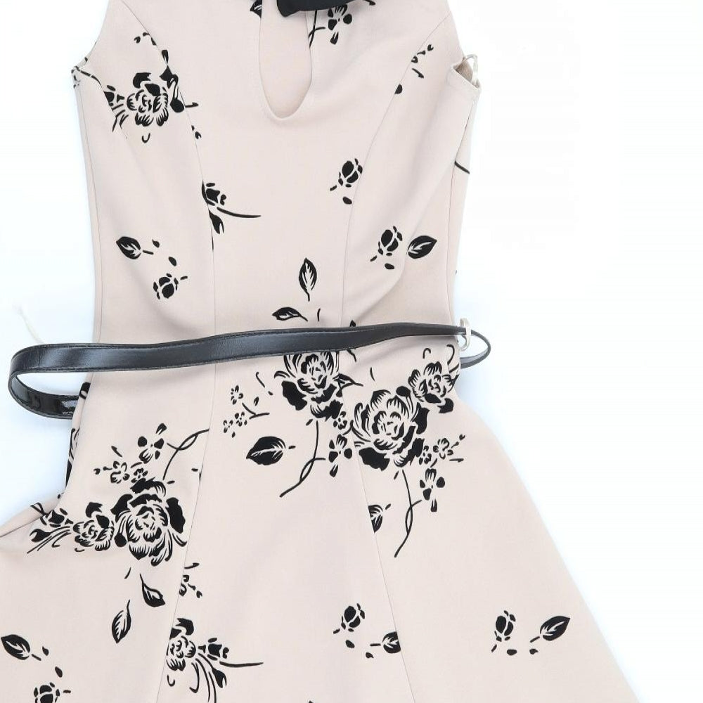 Quiz Womens Beige Floral Polyester Fit & Flare Size 8 Collared Pullover