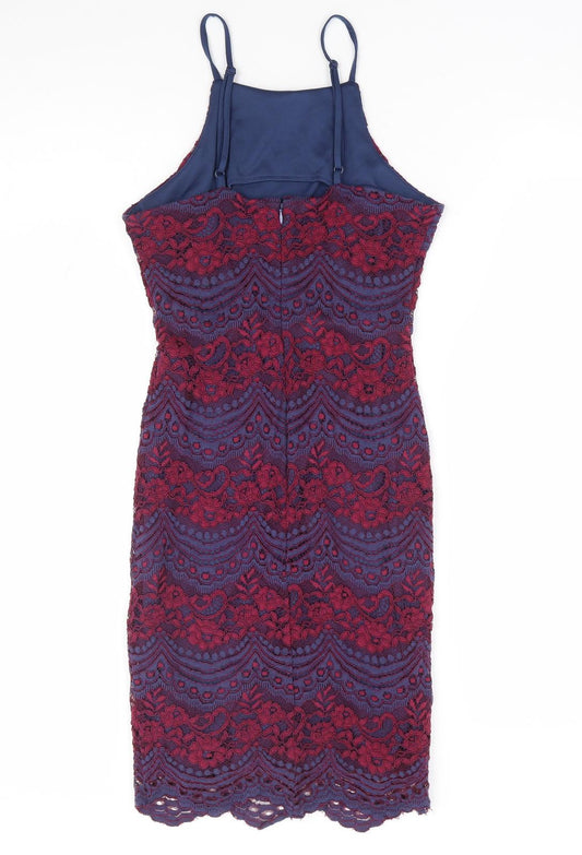 New Look Womens Multicoloured Floral Nylon Bodycon Size 8 Square Neck Zip