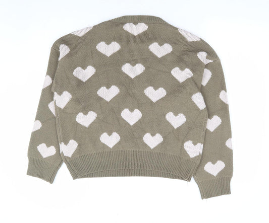 SheIn Womens Green Round Neck Geometric Acrylic Pullover Jumper Size S - Heart