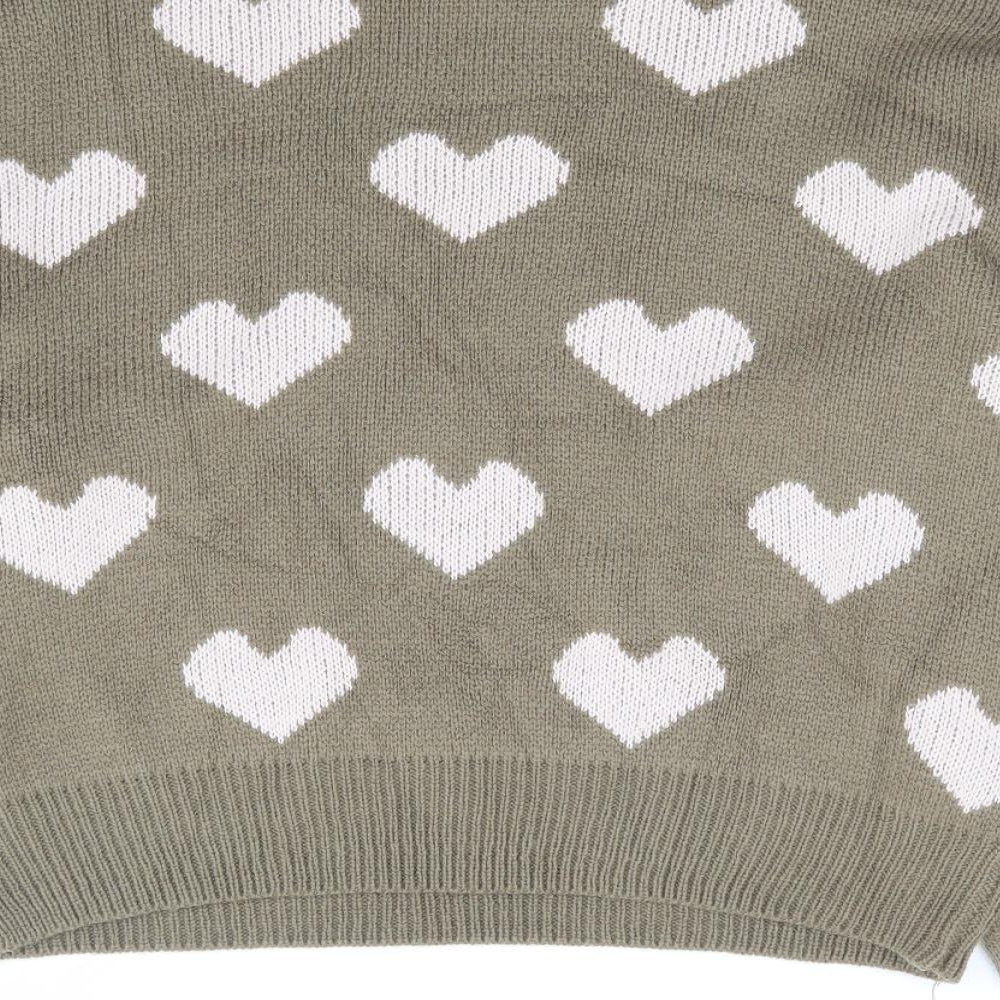 SheIn Womens Green Round Neck Geometric Acrylic Pullover Jumper Size S - Heart