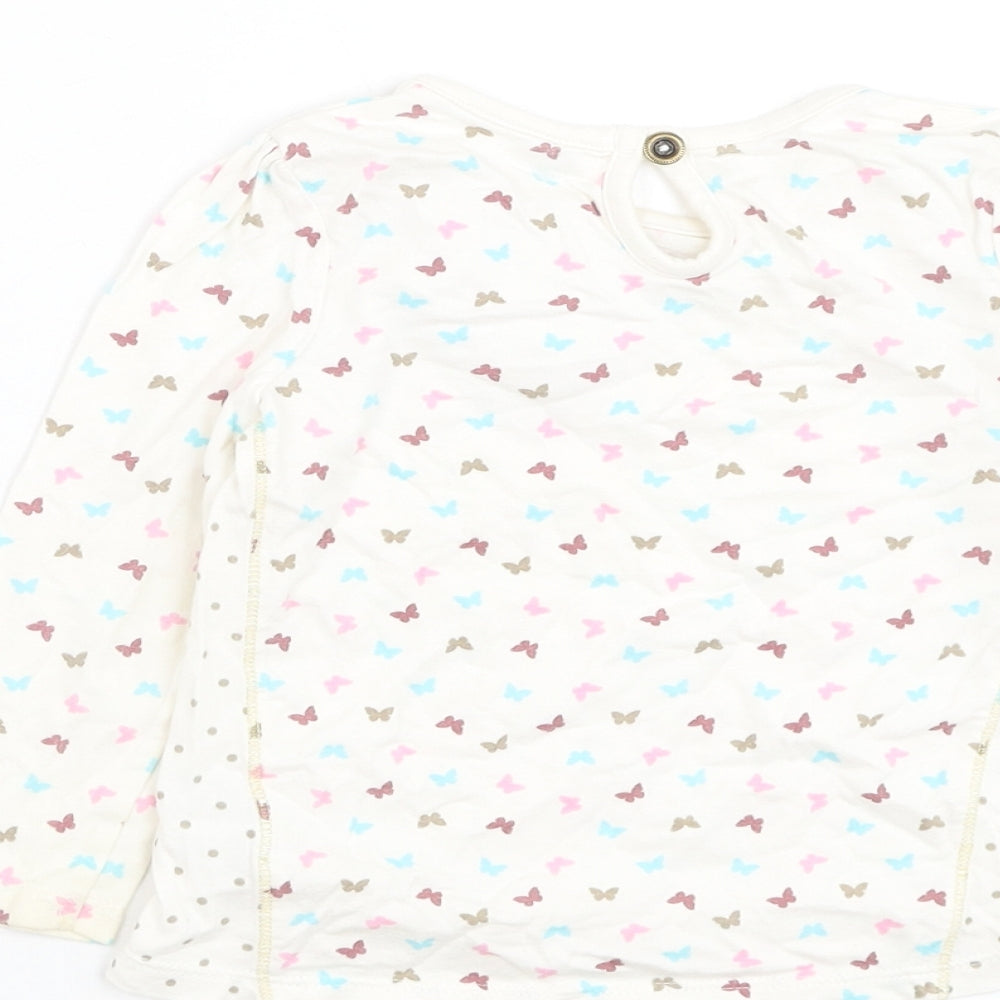 TU Girls White Floral Cotton Basic T-Shirt Size 12-18 Months Round Neck Pullover