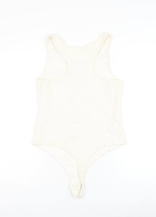 H&M Womens White Cotton Bodysuit One-Piece Size M Hook & Loop