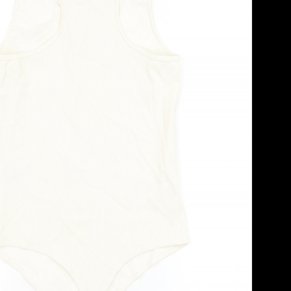 H&M Womens White Cotton Bodysuit One-Piece Size M Hook & Loop