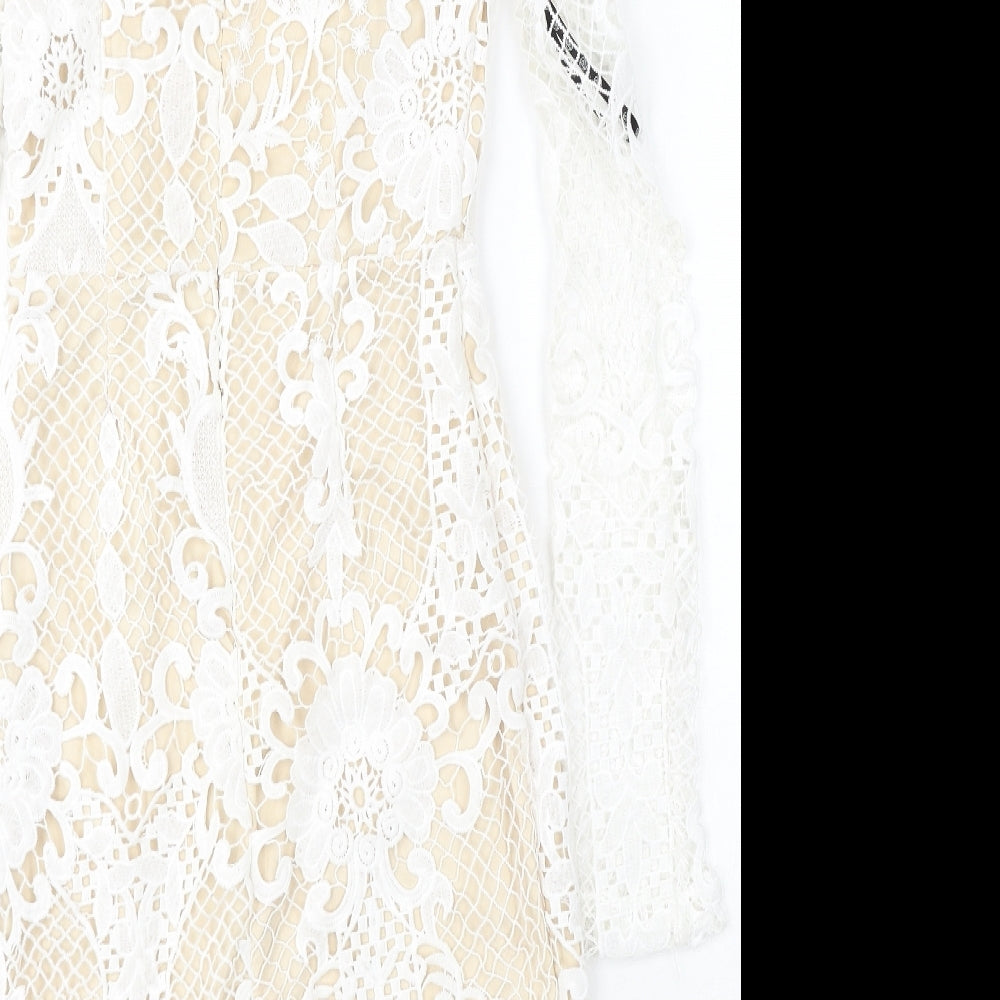 Missguided Womens White Polyester Bodycon Size 6 Round Neck Zip