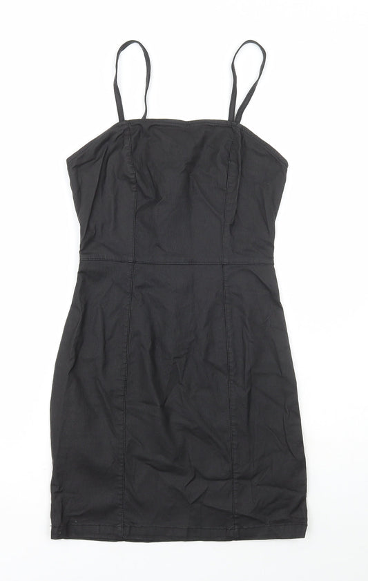 Denim & Co. Womens Black Viscose Bodycon Size 8 Square Neck