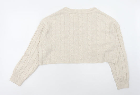 Primark Womens Beige V-Neck Acrylic Pullover Jumper Size M