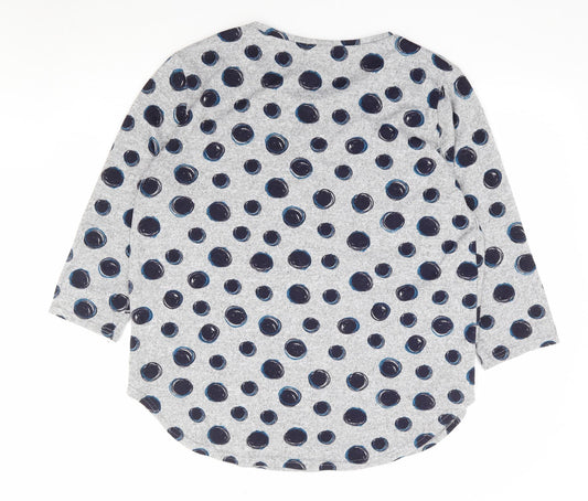 Ellie B Womens Grey Polka Dot Polyester Jersey Blouse Size L Round Neck