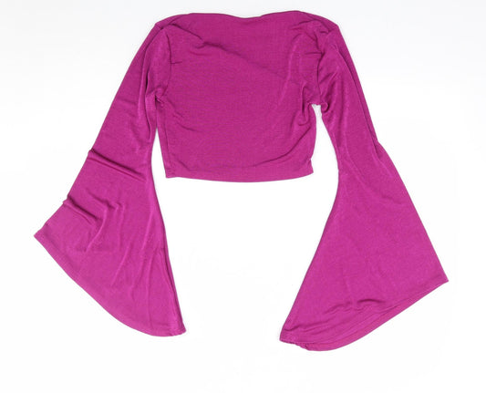 Nasty Gal Womens Purple Polyester Cropped T-Shirt Size 6 V-Neck