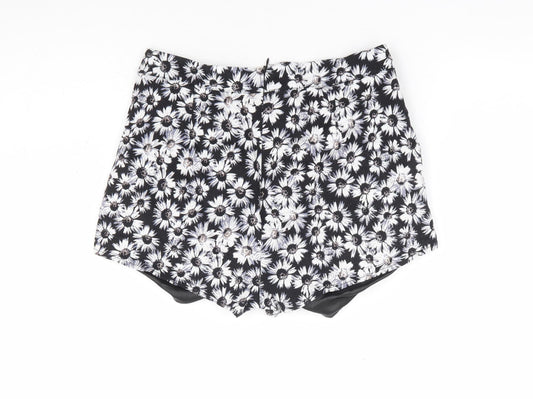 Brave Soul Womens Black Floral Cotton Mini Skort Size S Zip