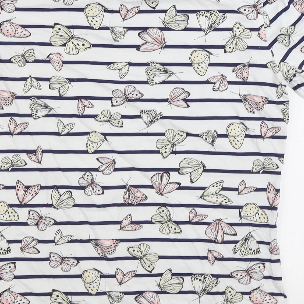 F&F Womens White Striped Cotton Basic T-Shirt Size 6 Round Neck