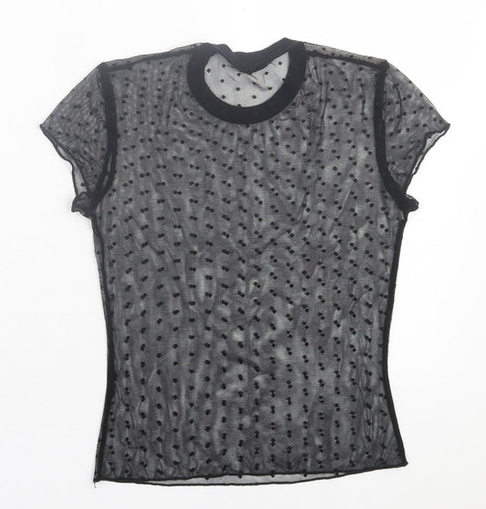 Light Before Dark Womens Black Polka Dot Polyester Cropped T-Shirt Size XS Crew Neck