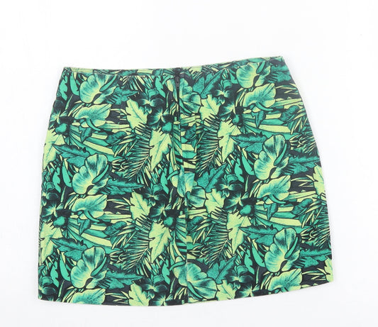 H&M Womens Green Geometric Cotton A-Line Skirt Size 8 Zip