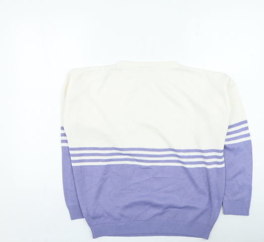 BHS Womens Purple Round Neck Striped Acrylic Pullover Jumper Size 10