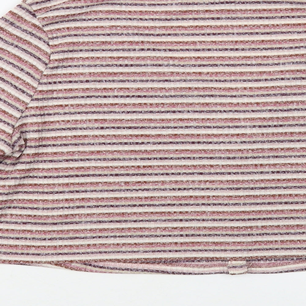 Primark Womens Pink V-Neck Striped Polyester Cardigan Jumper Size 14