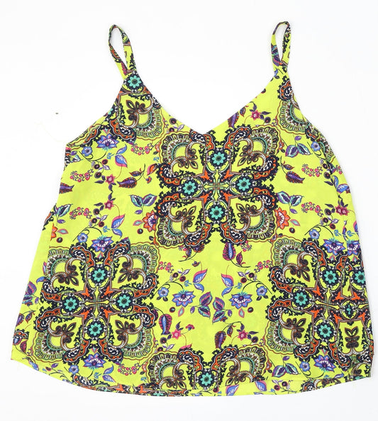 George Womens Yellow Geometric Polyester Basic Blouse Size M V-Neck