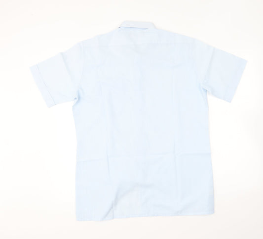 St Michael Mens Blue Polyester Button-Up Size 15.5 Collared