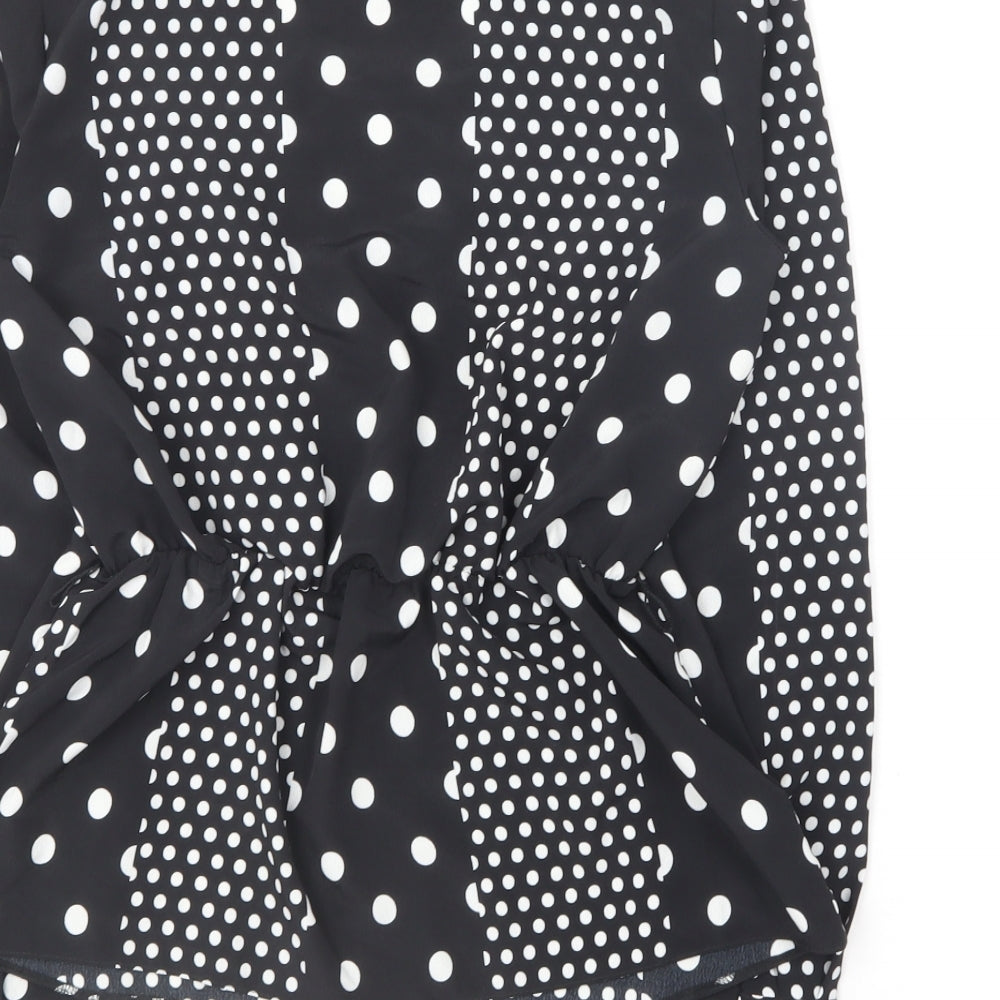 Lipsy Womens Black Polka Dot Polyester Basic Blouse Size 8 V-Neck
