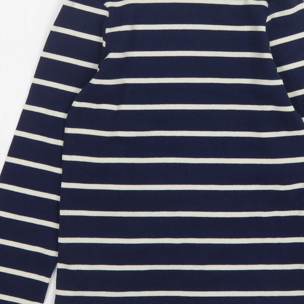 TU Girls Blue Striped Cotton Basic T-Shirt Size 10 Years Round Neck