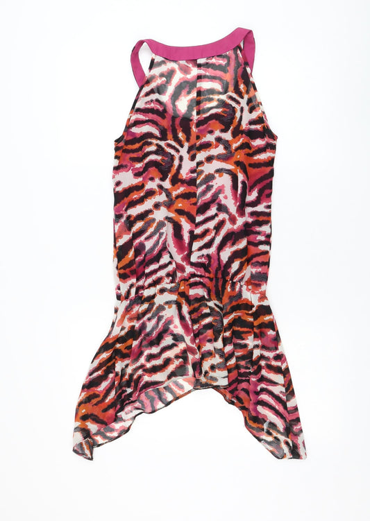 F&F Womens Pink Animal Print Polyester Basic Blouse Size 6 Round Neck