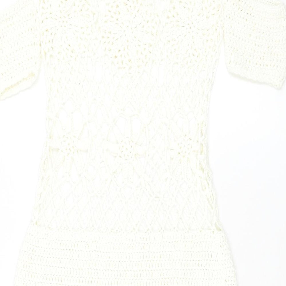 Missguided Womens White Acrylic Pencil Dress Size S Square Neck Pullover - Beach Cover