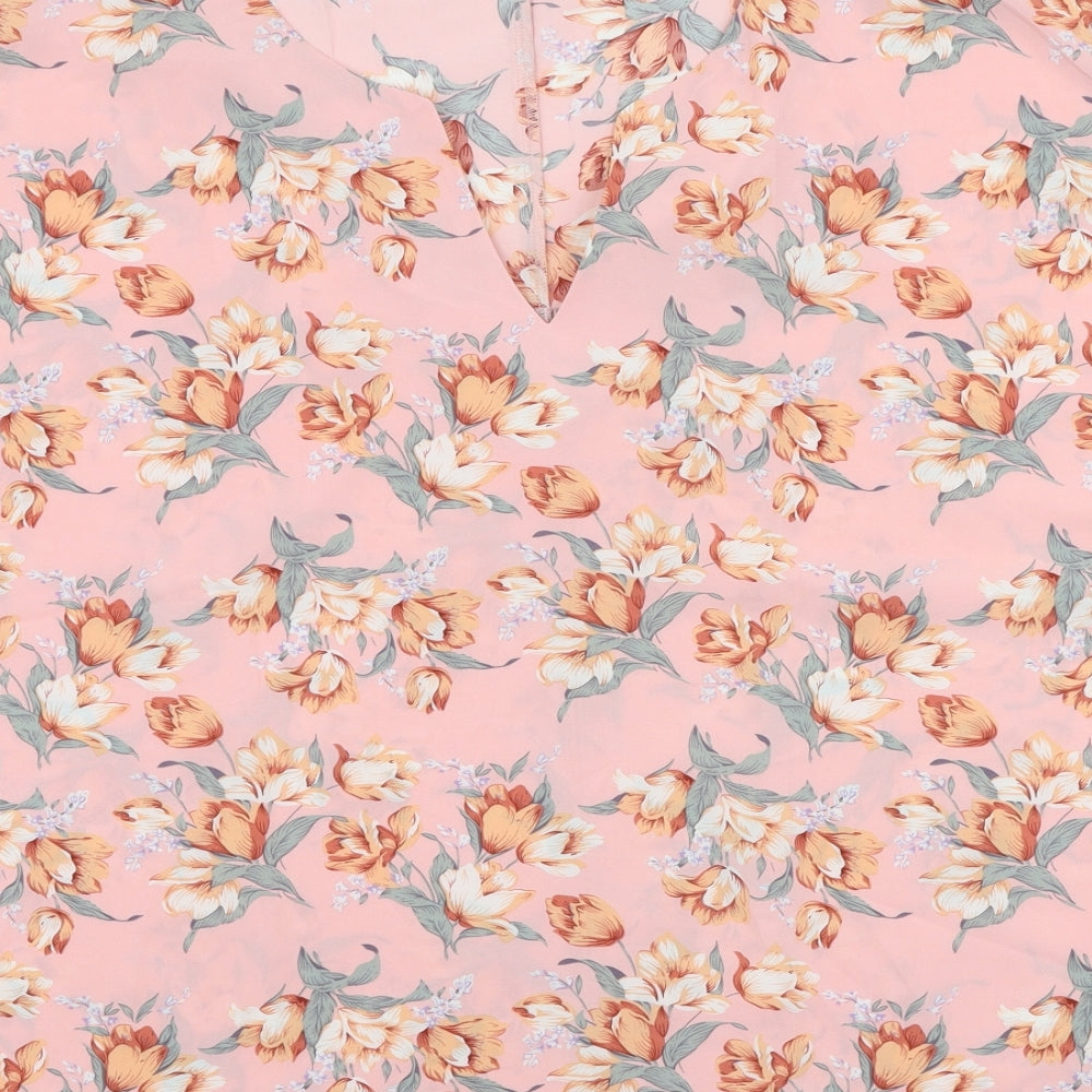 SheIn Womens Pink Floral Polyester Basic Blouse Size 2XL V-Neck