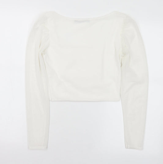 I SAW IT FIRST Womens White Polyester Cropped Blouse Size 10 Square Neck