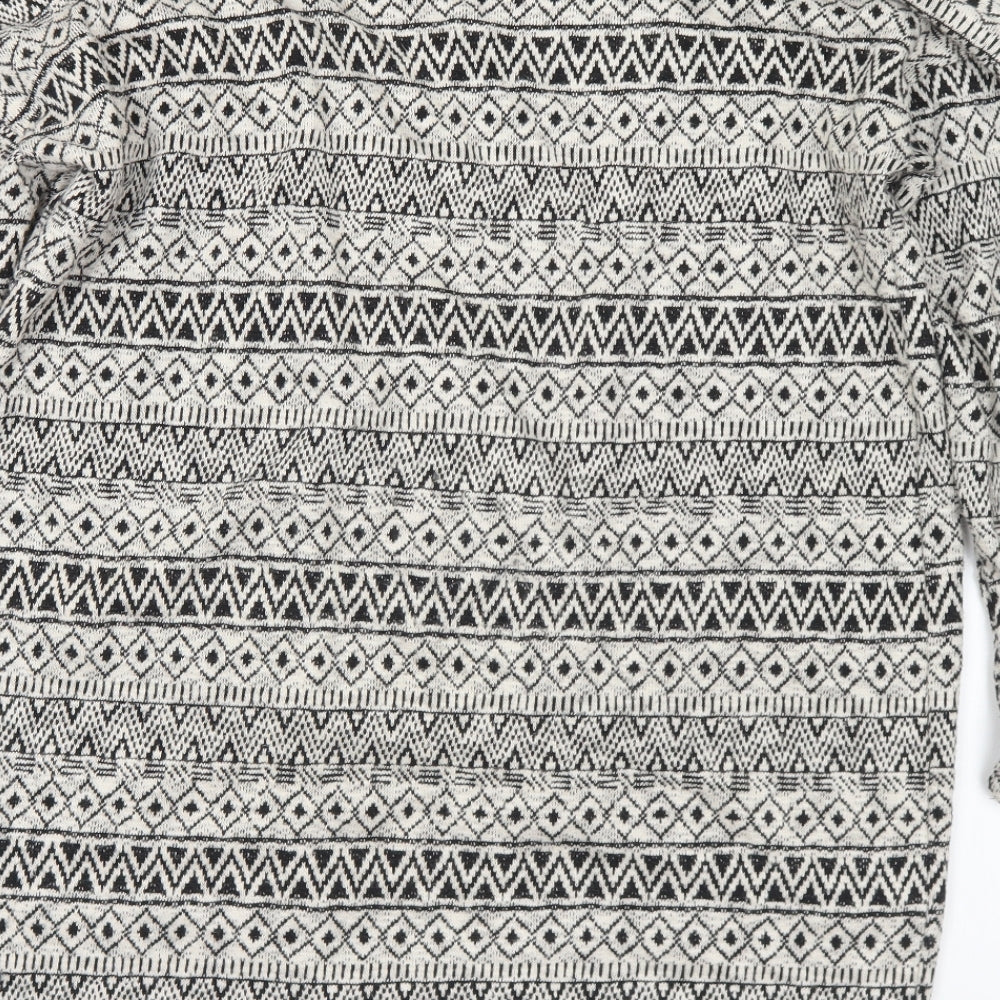Miss Etam Womens Ivory V-Neck Geometric Cotton Cardigan Jumper Size L