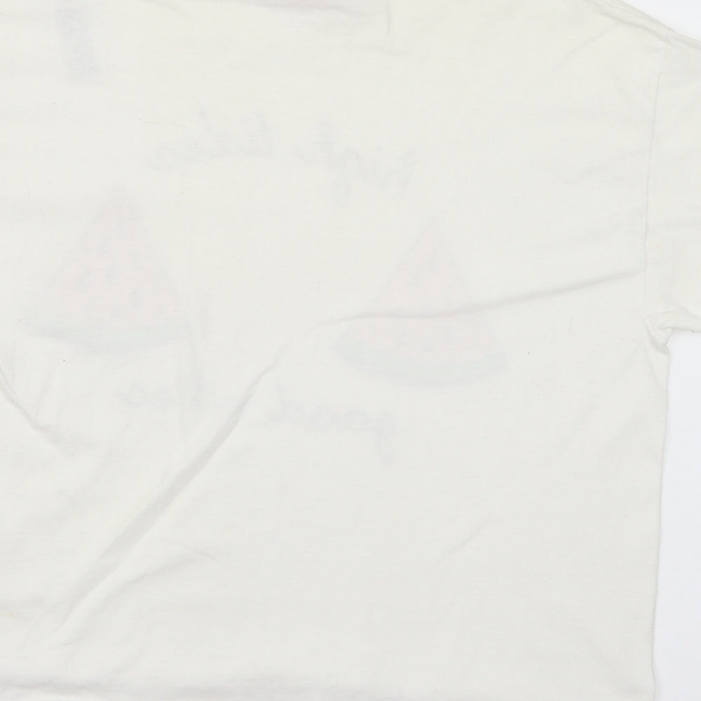 Miss Selfridge Womens White Polyester Basic T-Shirt Size M Crew Neck - High tides, good vibes