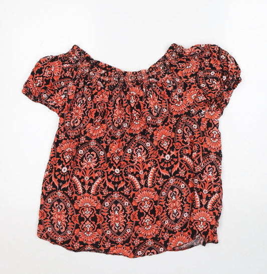 Nutmeg Womens Orange Geometric Viscose Tunic Blouse Size 12 Off the Shoulder