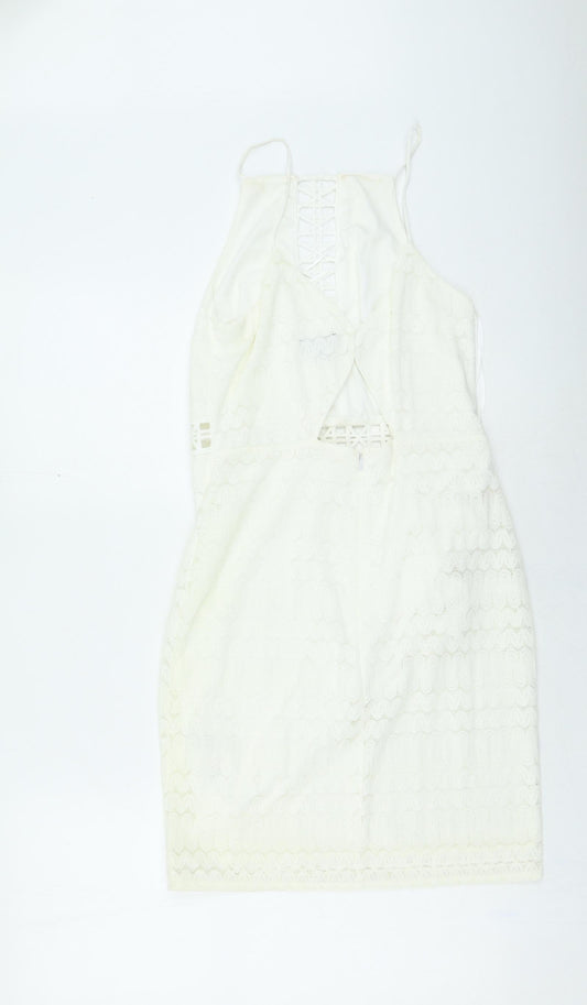 Topshop Womens Ivory Nylon Fit & Flare Size 10 Round Neck