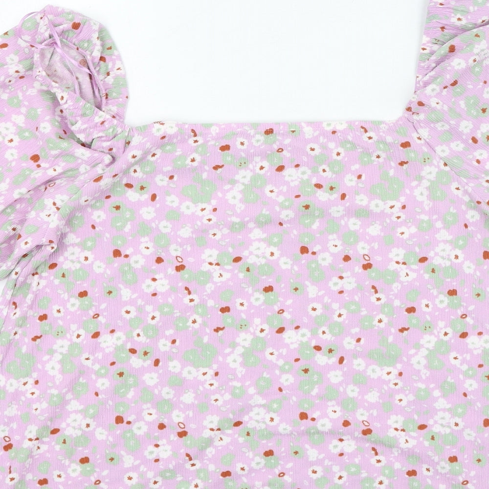 George Womens Purple Floral Polyester Basic Blouse Size 18 Square Neck