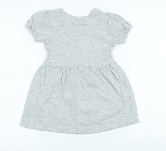 I love Girlswear Girls Grey Cotton Skater Dress Size 4 Years Crew Neck