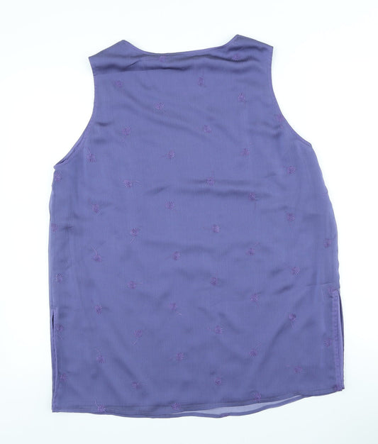 ELVI Womens Purple Floral Polyester Basic Blouse Size 16 Scoop Neck