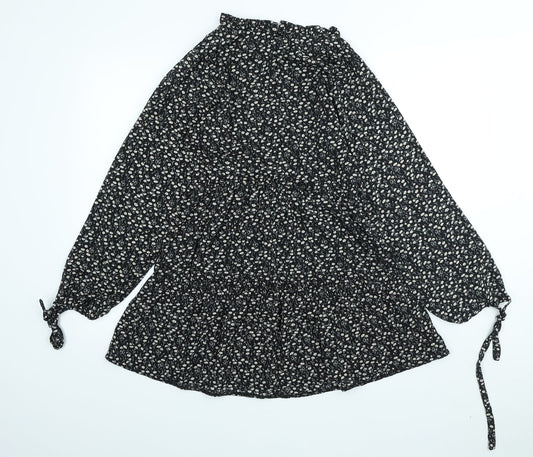 Boohoo Womens Black Floral Polyester A-Line Size 10 High Neck