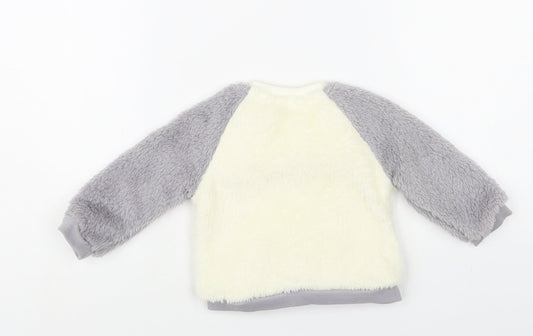 John Lewis Baby Ivory Colourblock Polyester Pullover Jumper Size 3-6 Months Button