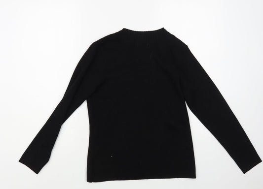 Damart Womens Black Square Neck Acrylic Cardigan Jumper Size 10