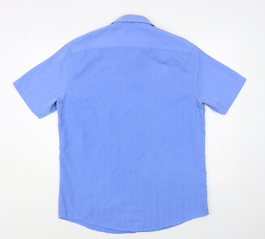 Atlantic Bay Mens Blue Polyester Button-Up Size M Collared Button